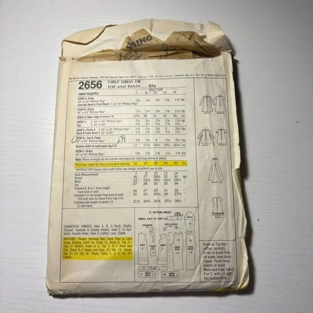 Vintage McCall’s 2656 Girls Dress Top Pants Sewing Pattern Mod A Line Size 14 - Picture 2 of 2